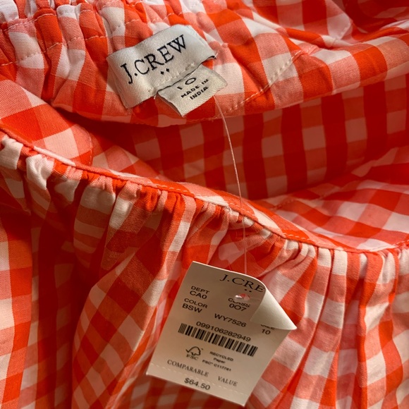JCrew red gingham one-shoulder ruffle shirt - Picture 2 of 2